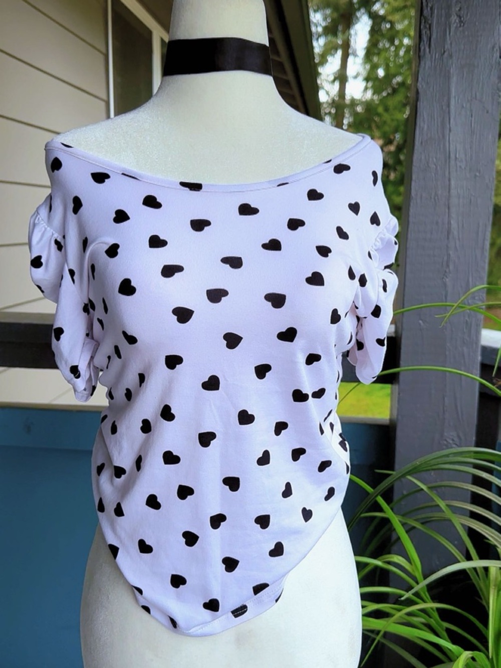 Women's White Heart Print Short Sleeve Top size S - Picture 4 of 5